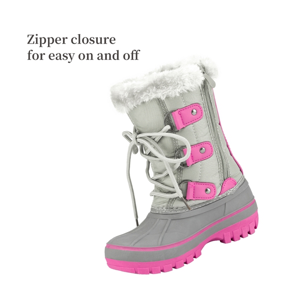 Girls and Boys Fur Lined Winter Snow Boots - GREY FUCHSIA - 1